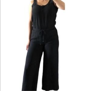 Cloth & Stone Anthropologie Black 100% Linen Sleeveless Cropped Jumpsuit